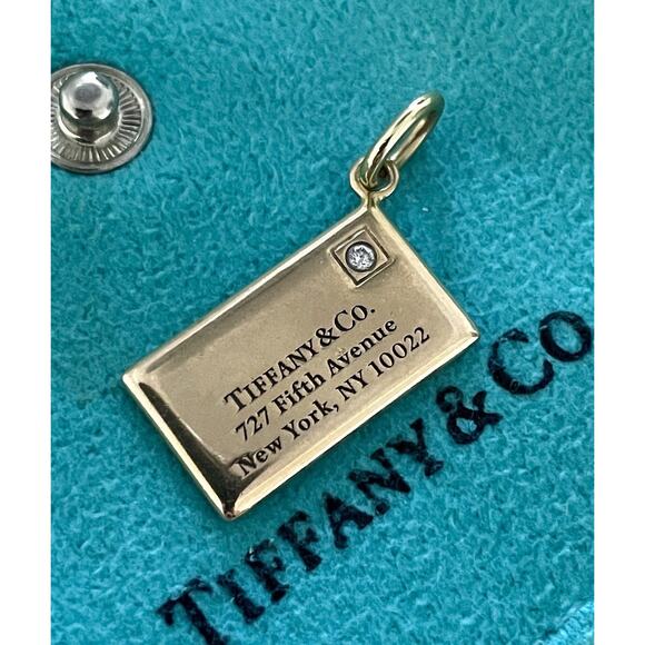 Tiffany & Co. 18k Gold Diamond Envelope Address Pendant Charm Necklace Bracelet - Picture 2 of 16